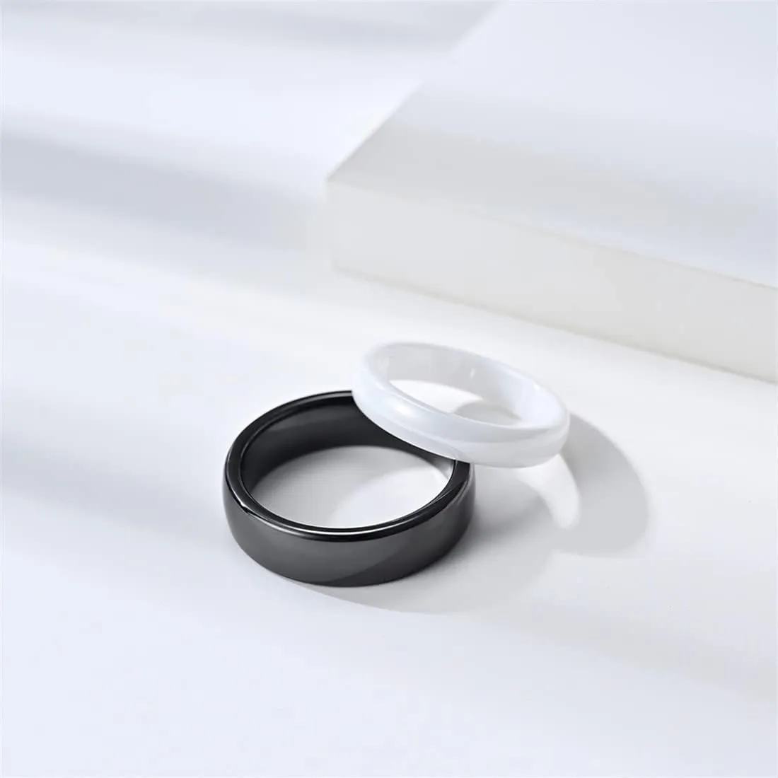 Japanese Minimalist Plain Ring Ceramic Ring, Couple Fashion Plain Ring Ceramic Matching Ring,White,10