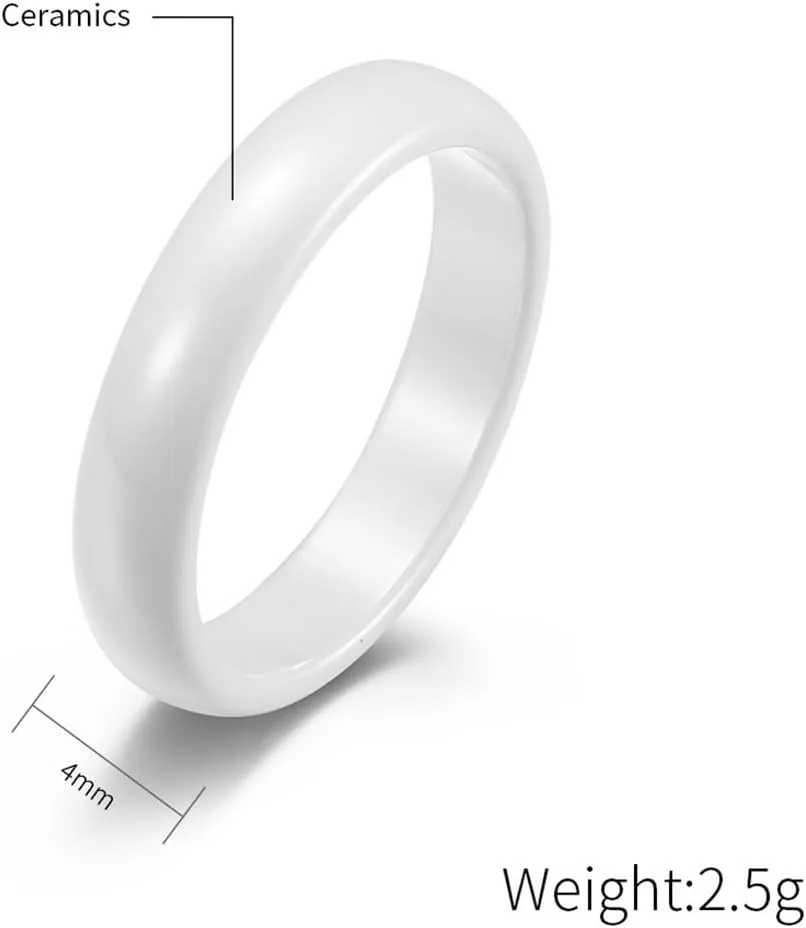 Japanese Minimalist Plain Ring Ceramic Ring, Couple Fashion Plain Ring Ceramic Matching Ring,White,10