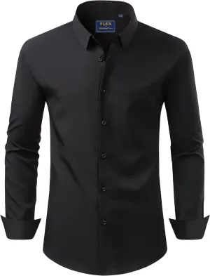J.VER Men's Dress Shirts Stretch Long Sleeve Formal Shirt Solid Business Casual Button Down Shirts for Wedding Prom