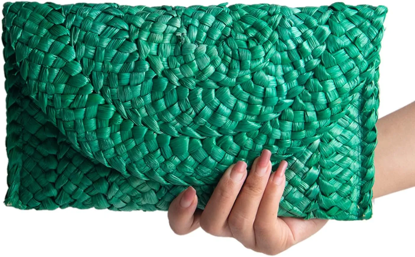 KUANG! Womens Straw Clutch Purse Handbag Shoulder Clutch Envelope Wallet Beach Straw Purse for Ladies