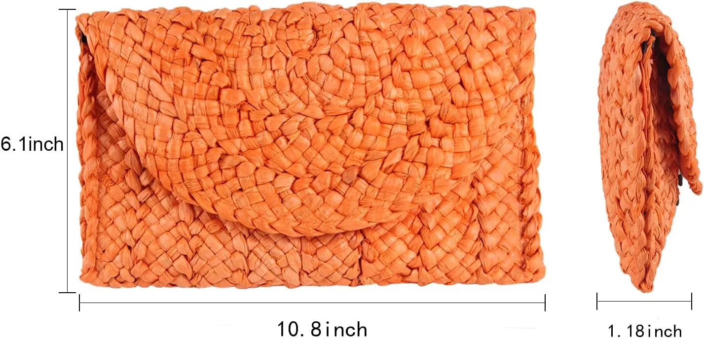 KUANG! Womens Straw Clutch Purse Handbag Shoulder Clutch Envelope Wallet Beach Straw Purse for Ladies