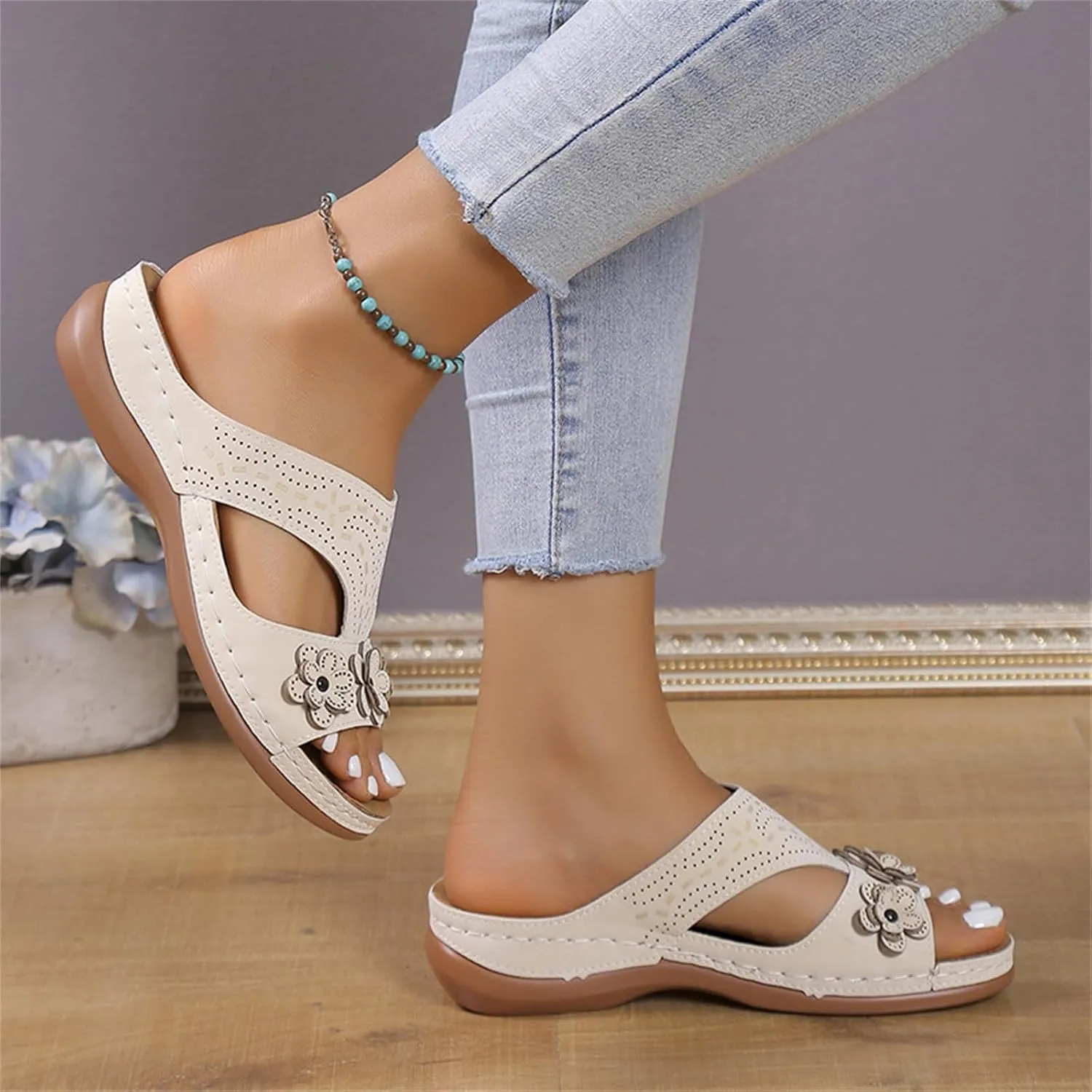 Ladmiple Womens Sandals Comfortable Walking Dressy Orthopedic Slippers Arch Support Orthotic Flip Flops Beach Summer Slides