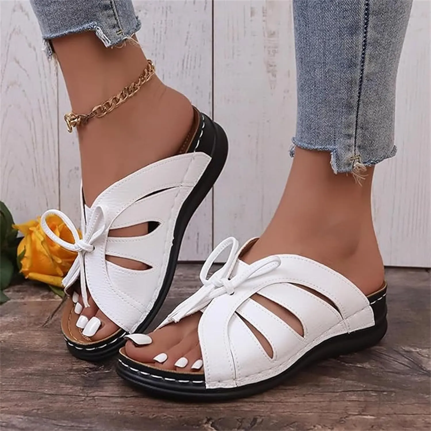 Ladmiple Womens Sandals Comfortable Walking Dressy Orthotic Flip Flops Open Toe Arch Support Summer Orthopedic Slippers