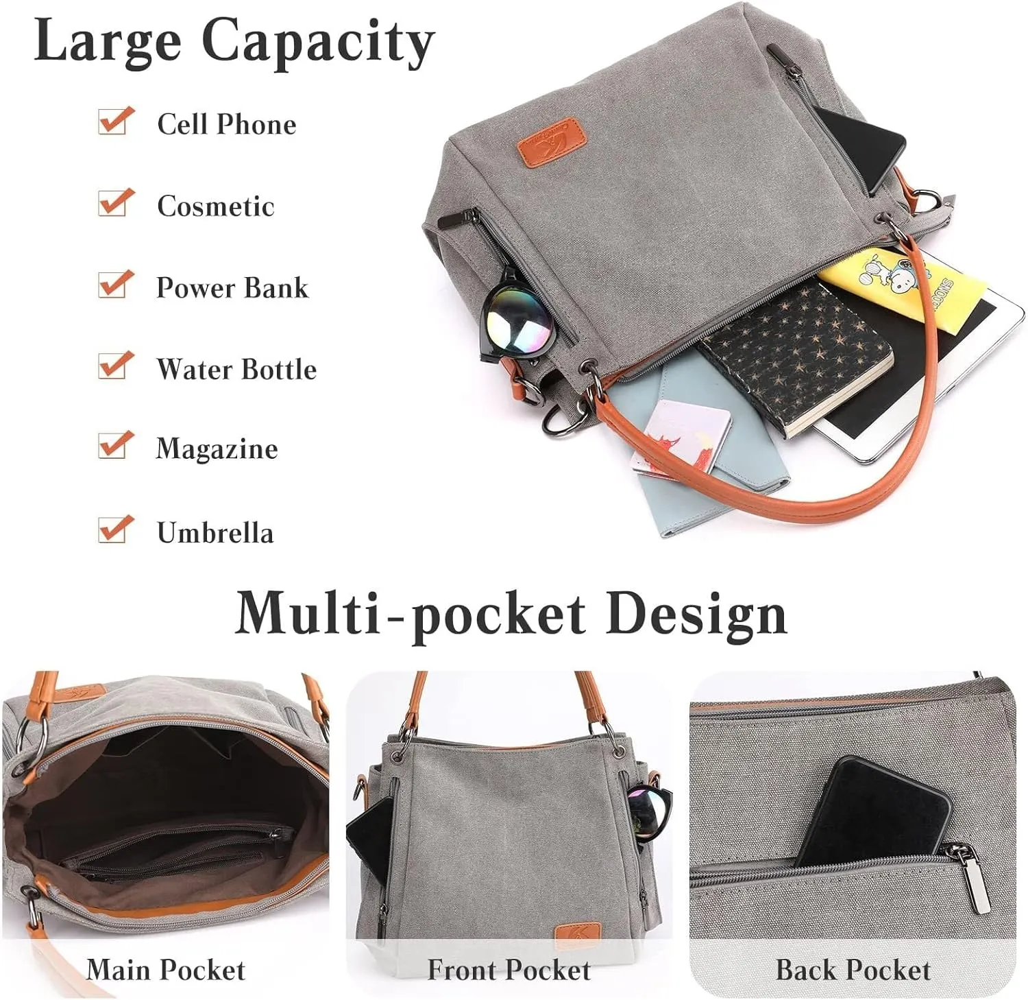 Large Capacity Messenger Top Handle Casual Crossbody for Travel Work Vintage Women Handbag Canvas Shoulder