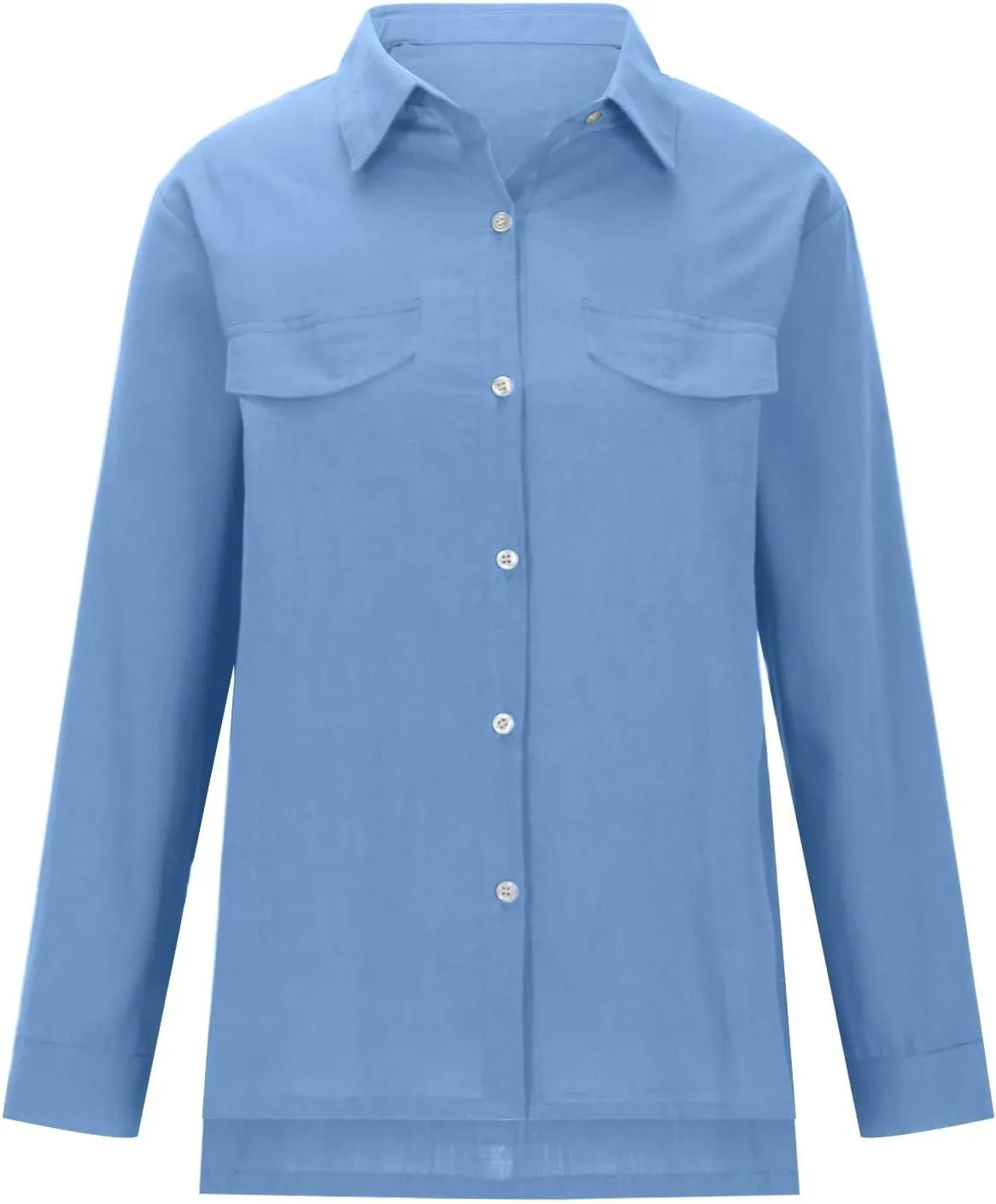 linen Crop Tops for Women Linen Shirts for Women with Pockets Long Sleeve High Low Oversized Blouse Tops for Women
