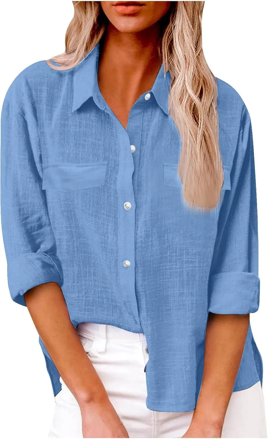 linen Crop Tops for Women Linen Shirts for Women with Pockets Long Sleeve High Low Oversized Blouse Tops for Women