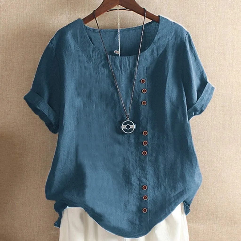 Linen Outfits Women Summer Solid Color Shirt Long Sleeve Down Shirt Loose Fit Vacation Beach Workwear Tops V Neck