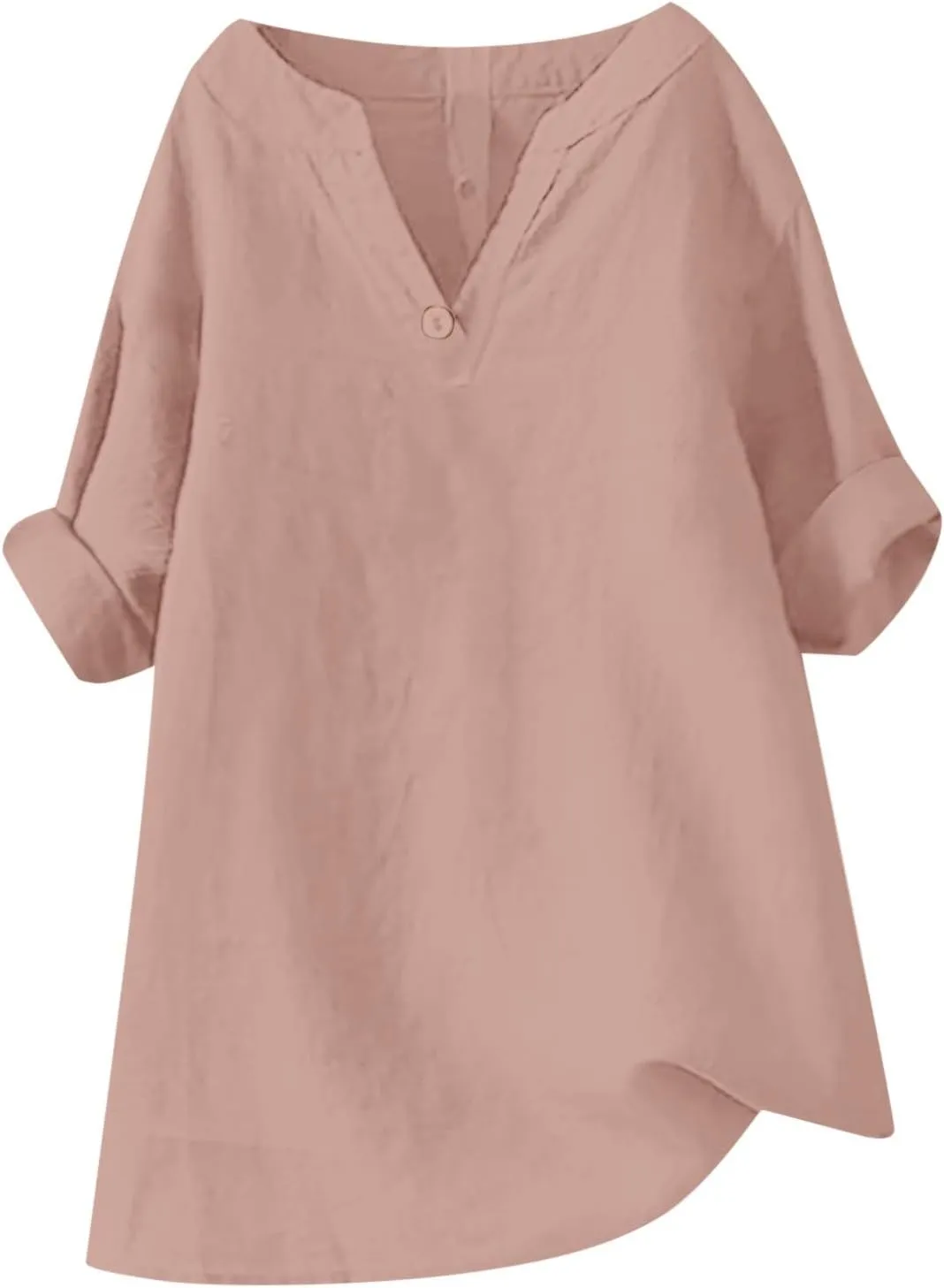Linen Shirts for Women Short Sleeve Solid Dressy Casual Blouses Collared V Neck Loose Cotton Tshirts Summer Tops 2025