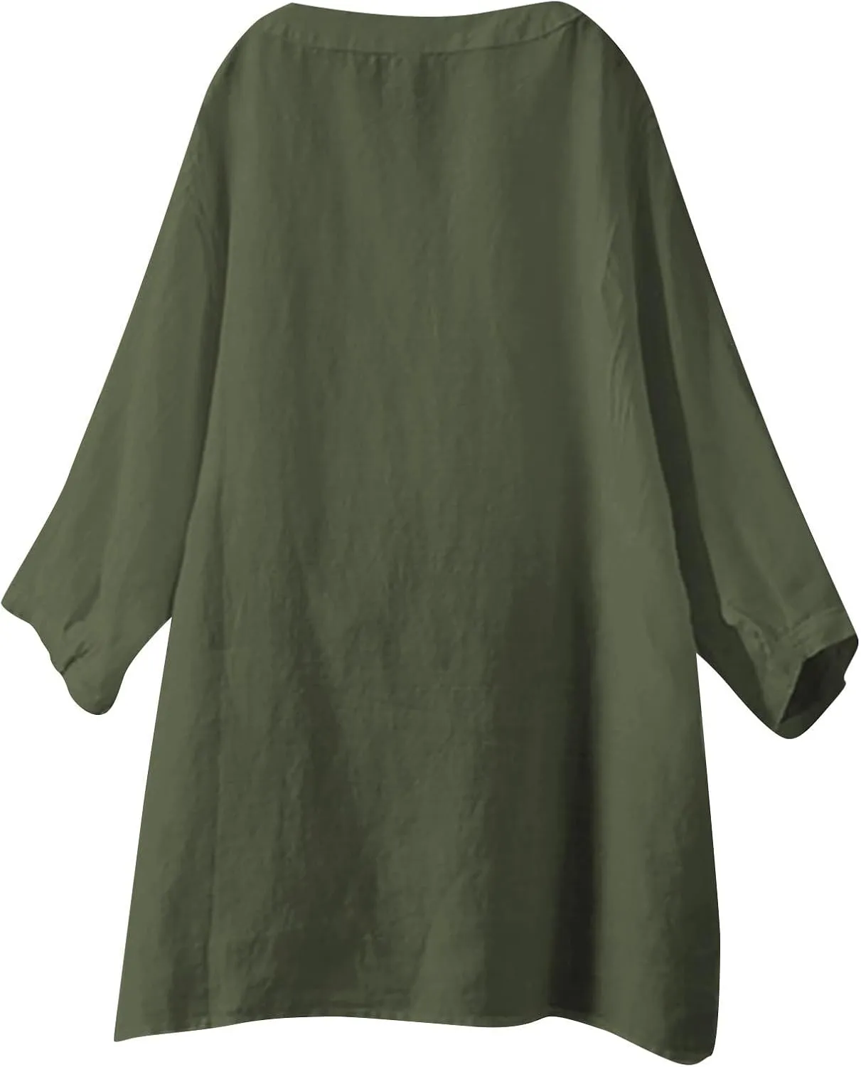 Linen Shirts for Women Womens Tops 3/4 Sleeve Button Down Shirts V Neck Solid Casual Tunic Blouses with Pocket