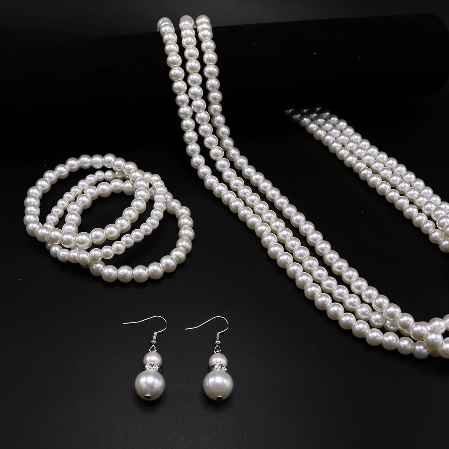 Long Pearl Necklaces for Women Cream White Faux Pearl Strand Layered Necklace Costume Jewelry