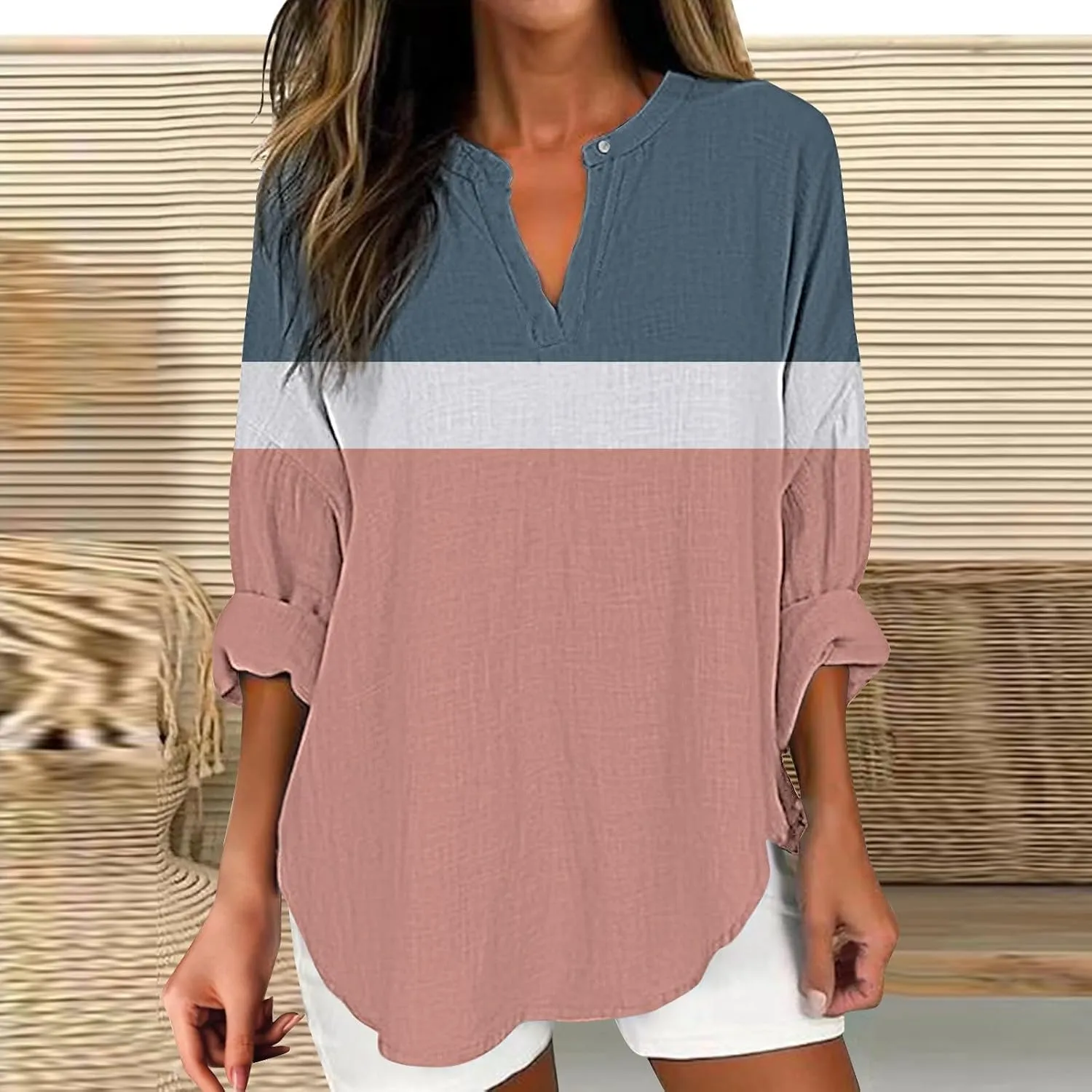 Long Sleeve Shirts for Women Boho Floral Print Button Up Dressy Casual Blouse Sexy V Neck Shirt Cute Tunic Tops
