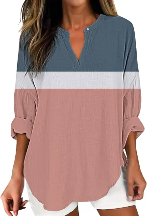 Long Sleeve Shirts for Women Boho Floral Print Button Up Dressy Casual Blouse Sexy V Neck Shirt Cute Tunic Tops