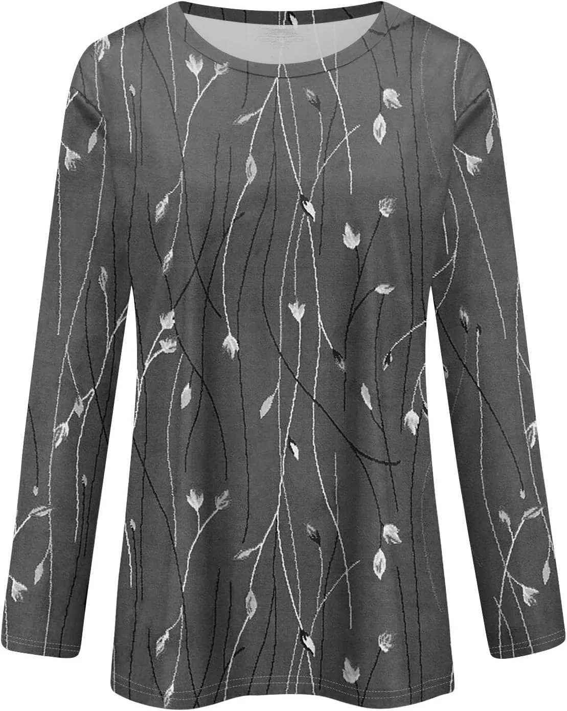 Long Sleeve Tops for Women Crewneck Cute Shirts Casual Trendy Floral Print T-Shirts 2024 Blouses