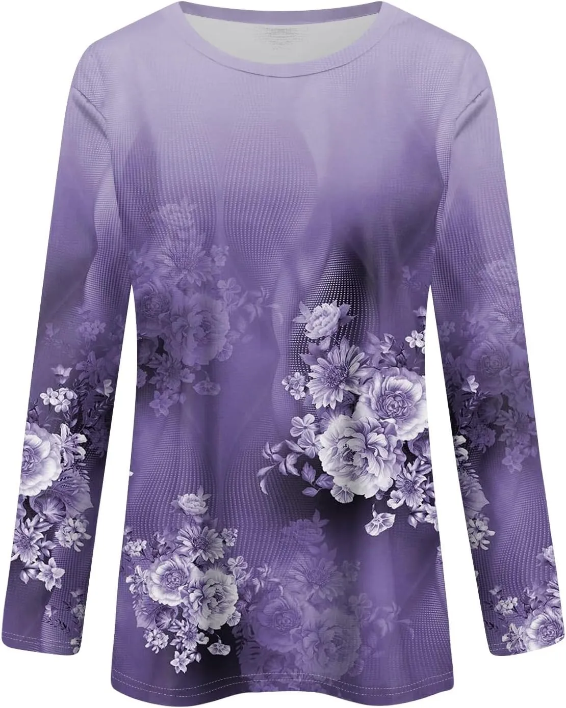 Long Sleeve Womens Tops 2024 Vintage Print Casual Loose with Round Neck Plus Size Shirts