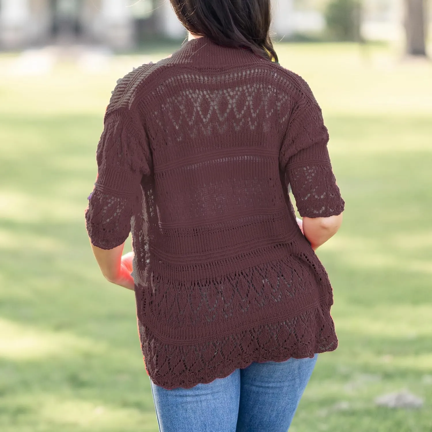 Loxdonz Women's Short Sleeve Crochet Knitted Bolero Shrug Cardigan Cropped Sweater