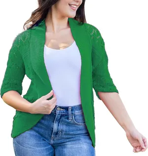 Loxdonz Women's Short Sleeve Crochet Knitted Bolero Shrug Cardigan Cropped Sweater