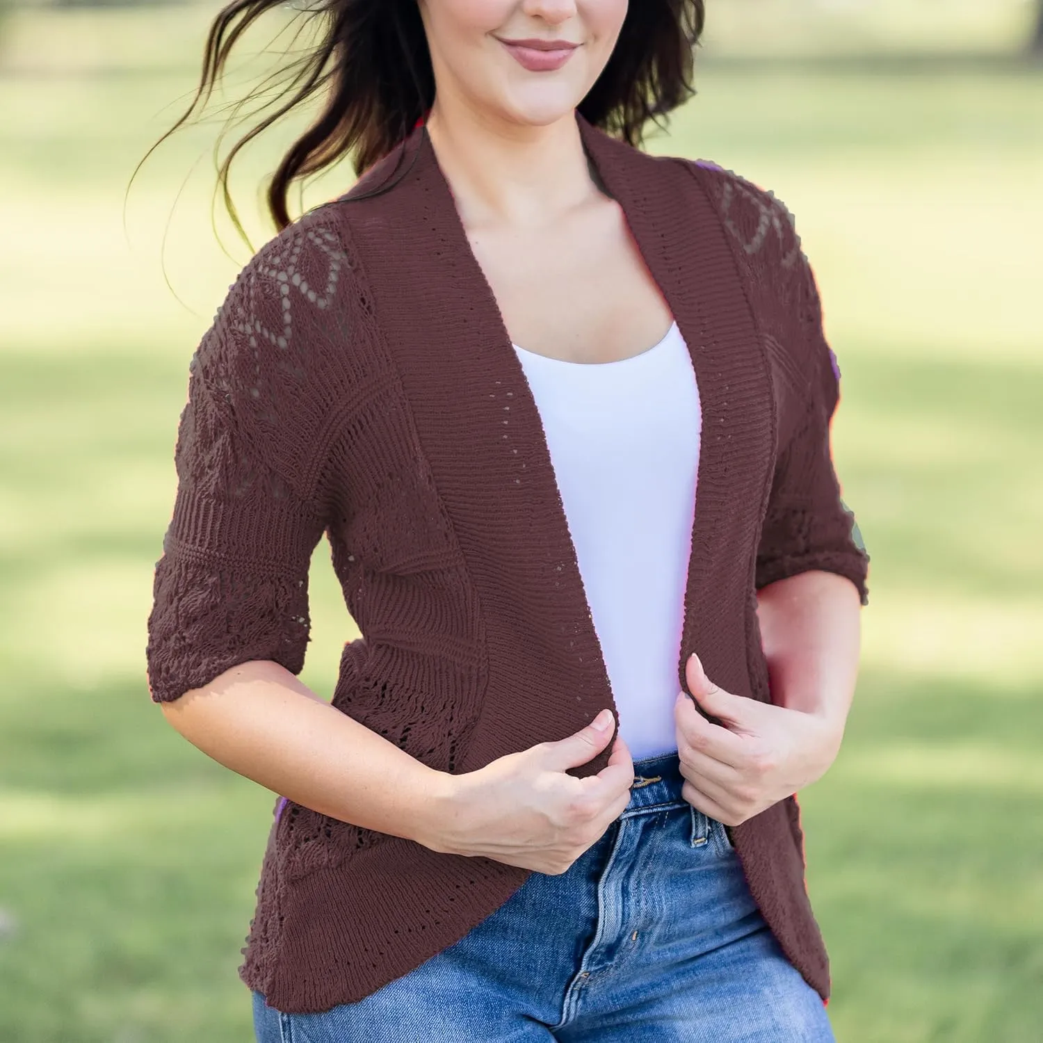 Loxdonz Women's Short Sleeve Crochet Knitted Bolero Shrug Cardigan Cropped Sweater