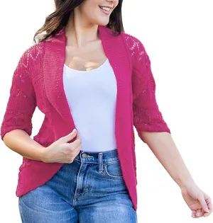 Loxdonz Women's Short Sleeve Crochet Knitted Bolero Shrug Cardigan Cropped Sweater