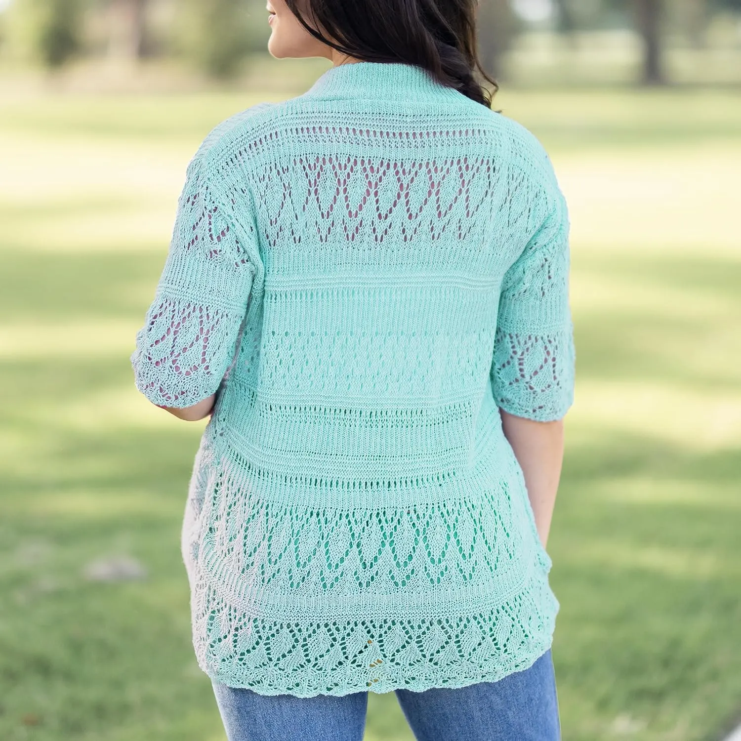 Loxdonz Women's Short Sleeve Crochet Knitted Bolero Shrug Cardigan Cropped Sweater