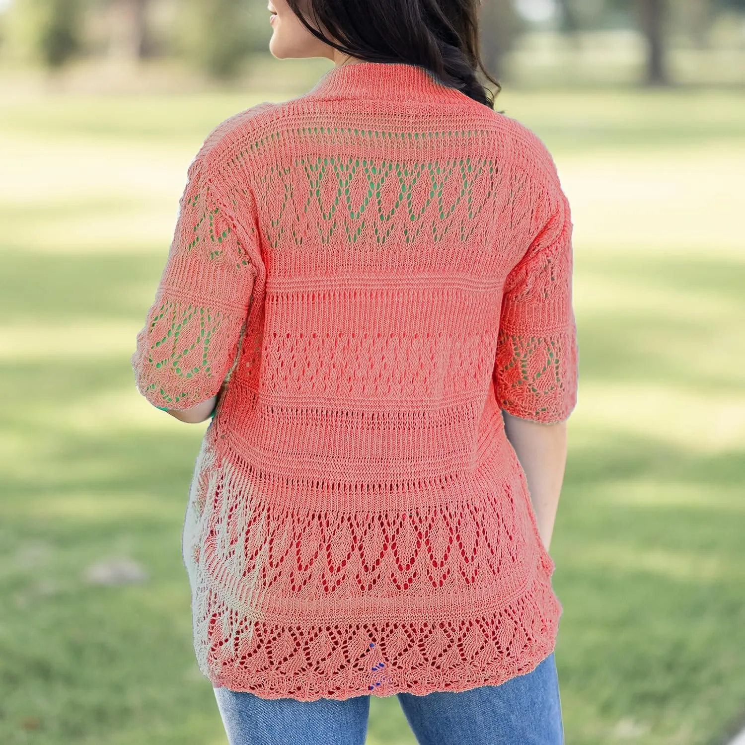 Loxdonz Women's Short Sleeve Crochet Knitted Bolero Shrug Cardigan Cropped Sweater