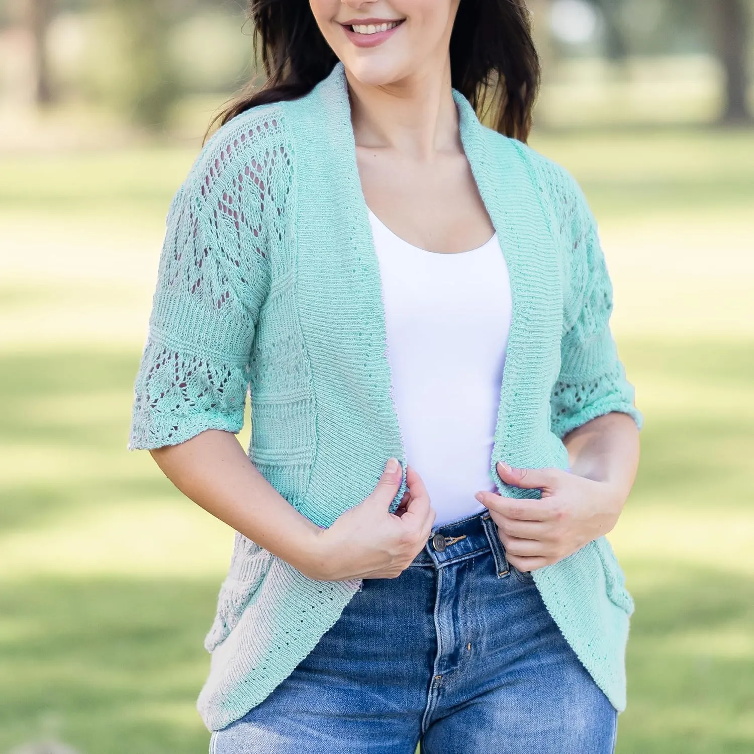Loxdonz Women's Short Sleeve Crochet Knitted Bolero Shrug Cardigan Cropped Sweater
