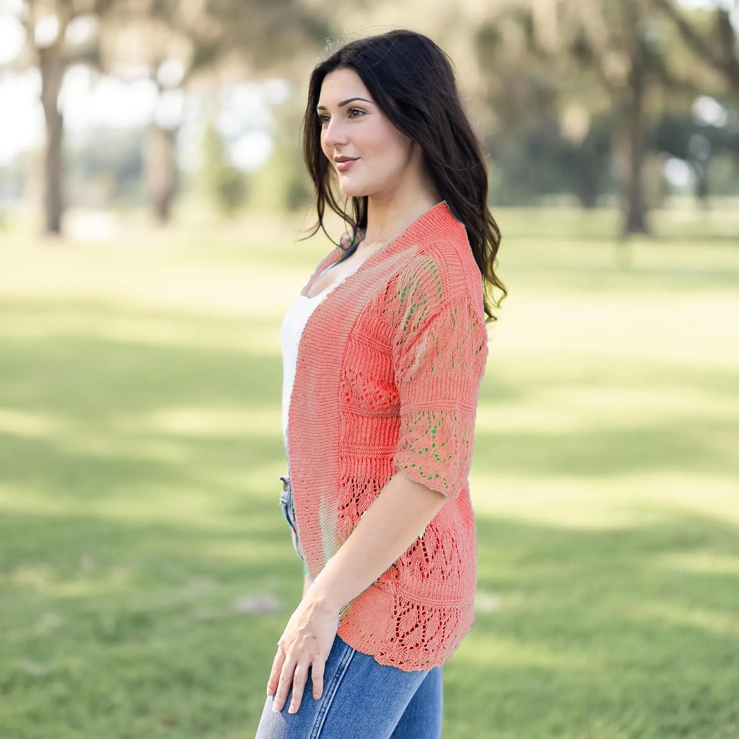Loxdonz Women's Short Sleeve Crochet Knitted Bolero Shrug Cardigan Cropped Sweater
