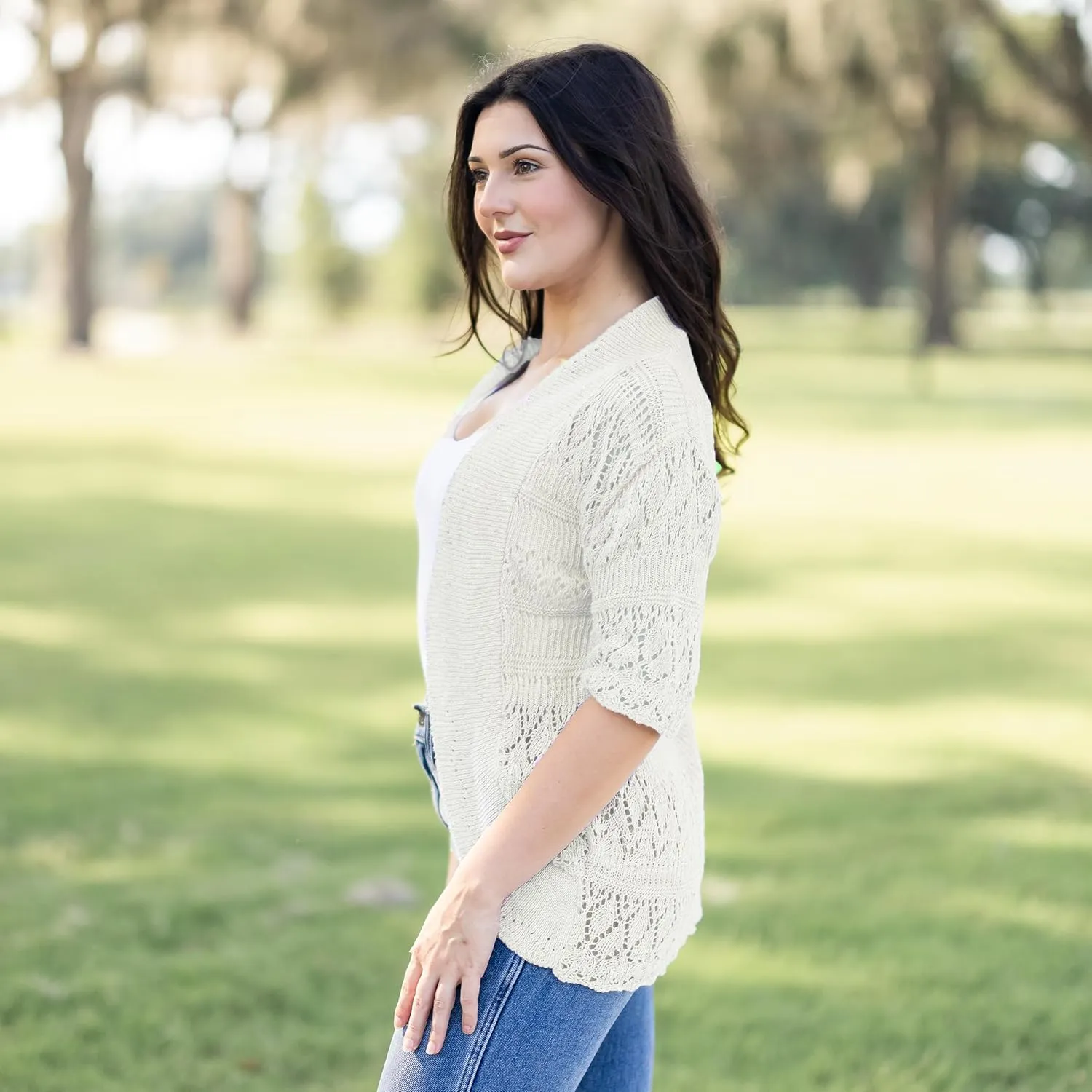 Loxdonz Women's Short Sleeve Crochet Knitted Bolero Shrug Cardigan Cropped Sweater