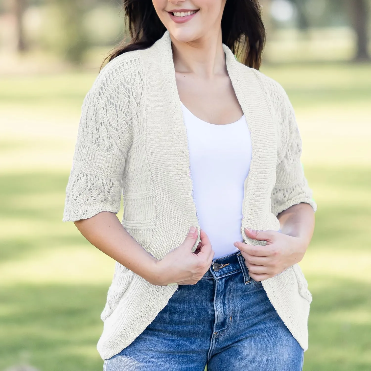 Loxdonz Women's Short Sleeve Crochet Knitted Bolero Shrug Cardigan Cropped Sweater