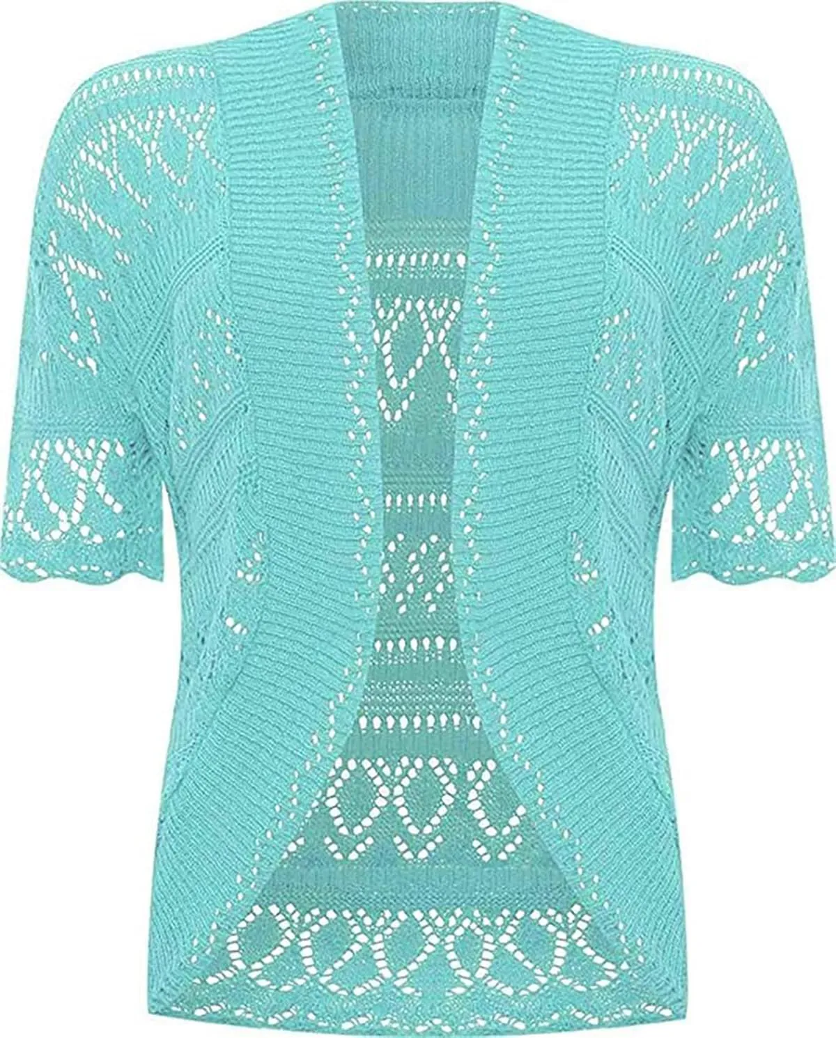 Loxdonz Women's Short Sleeve Crochet Knitted Bolero Shrug Cardigan Cropped Sweater