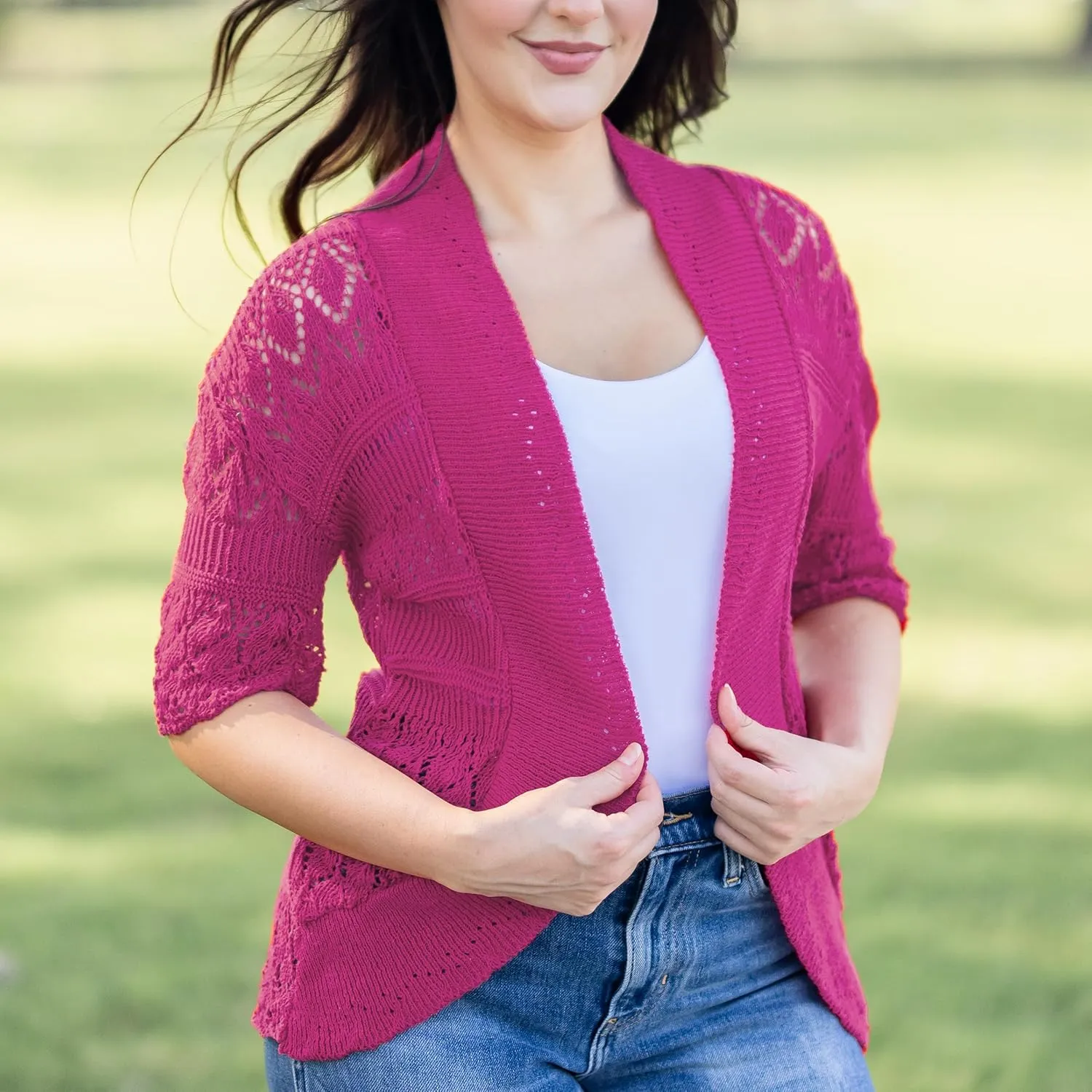 Loxdonz Women's Short Sleeve Crochet Knitted Bolero Shrug Cardigan Cropped Sweater