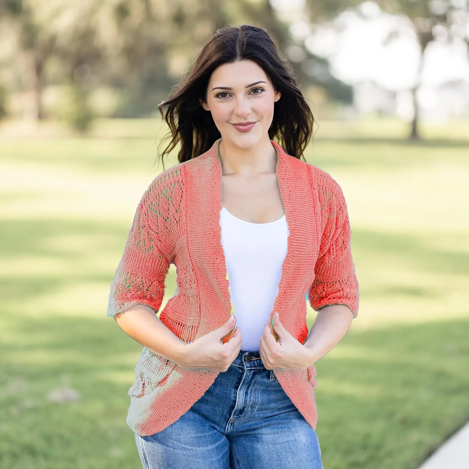 Loxdonz Women's Short Sleeve Crochet Knitted Bolero Shrug Cardigan Cropped Sweater