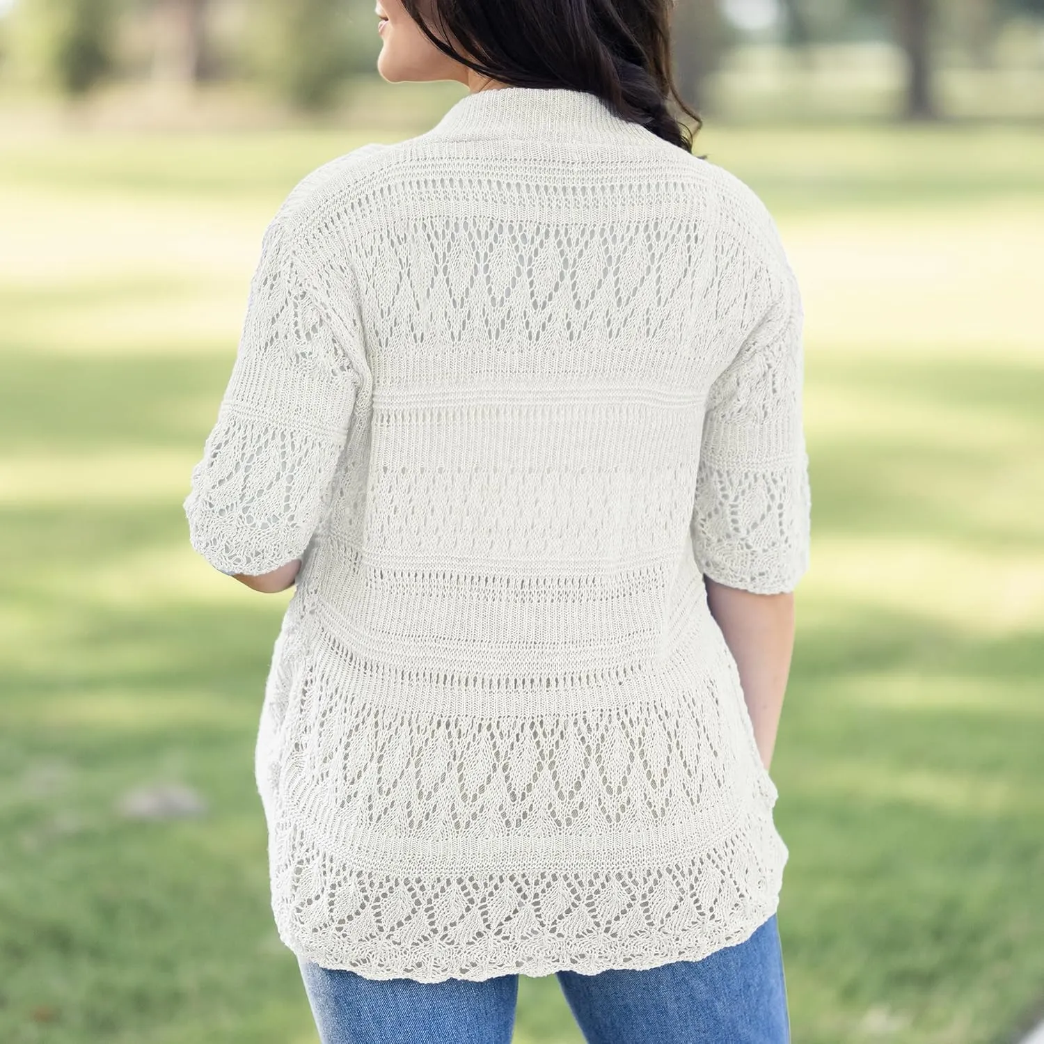 Loxdonz Women's Short Sleeve Crochet Knitted Bolero Shrug Cardigan Cropped Sweater