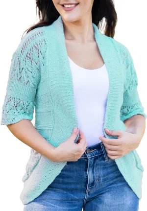 Loxdonz Women's Short Sleeve Crochet Knitted Bolero Shrug Cardigan Cropped Sweater