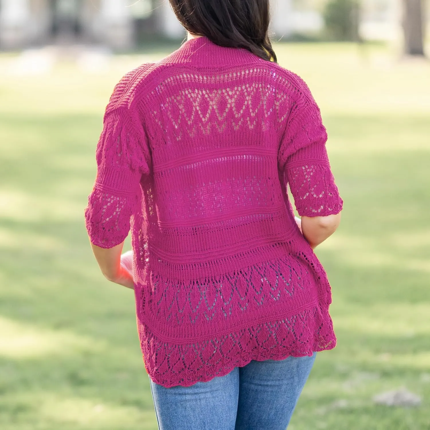 Loxdonz Women's Short Sleeve Crochet Knitted Bolero Shrug Cardigan Cropped Sweater