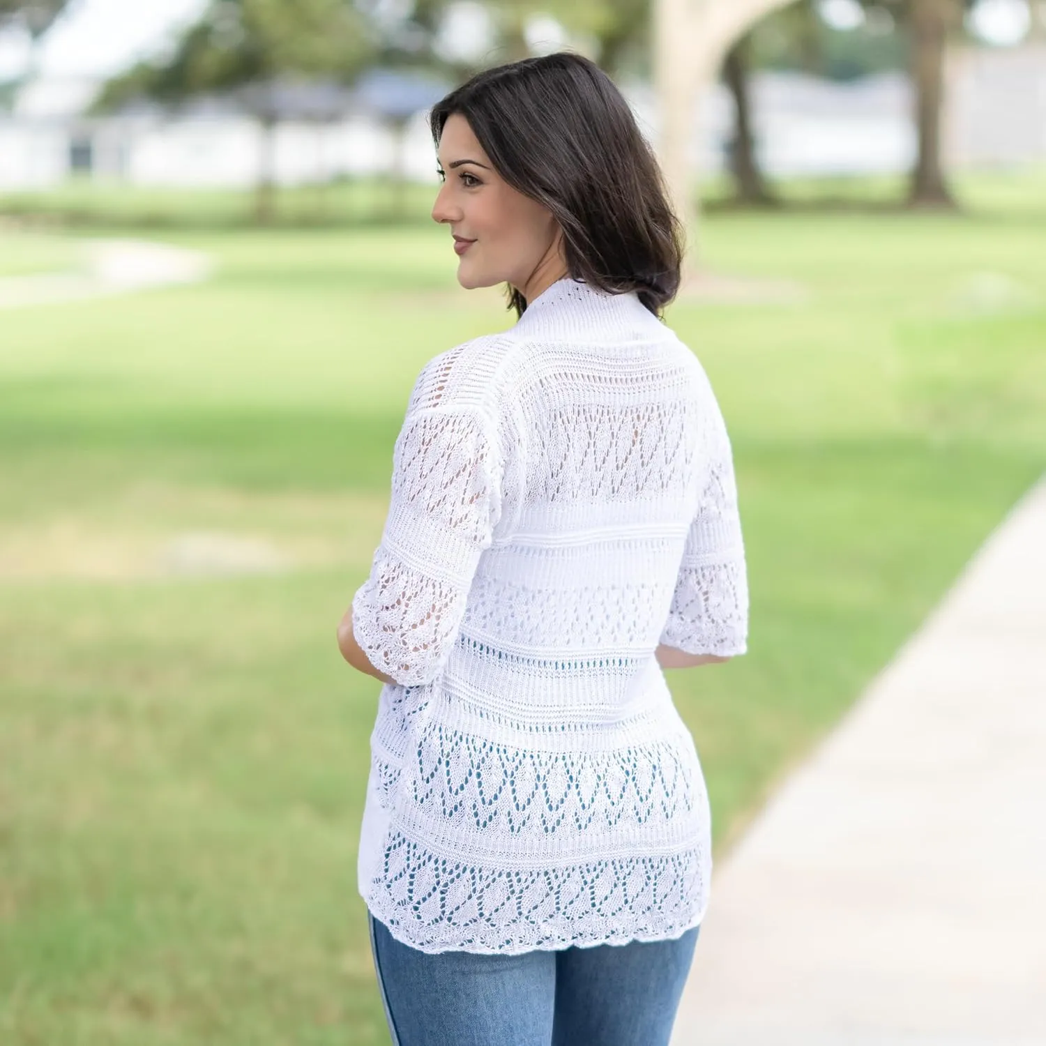 Loxdonz Women's Short Sleeve Crochet Knitted Bolero Shrug Cardigan Cropped Sweater