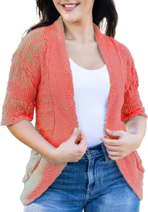 Loxdonz Women's Short Sleeve Crochet Knitted Bolero Shrug Cardigan Cropped Sweater