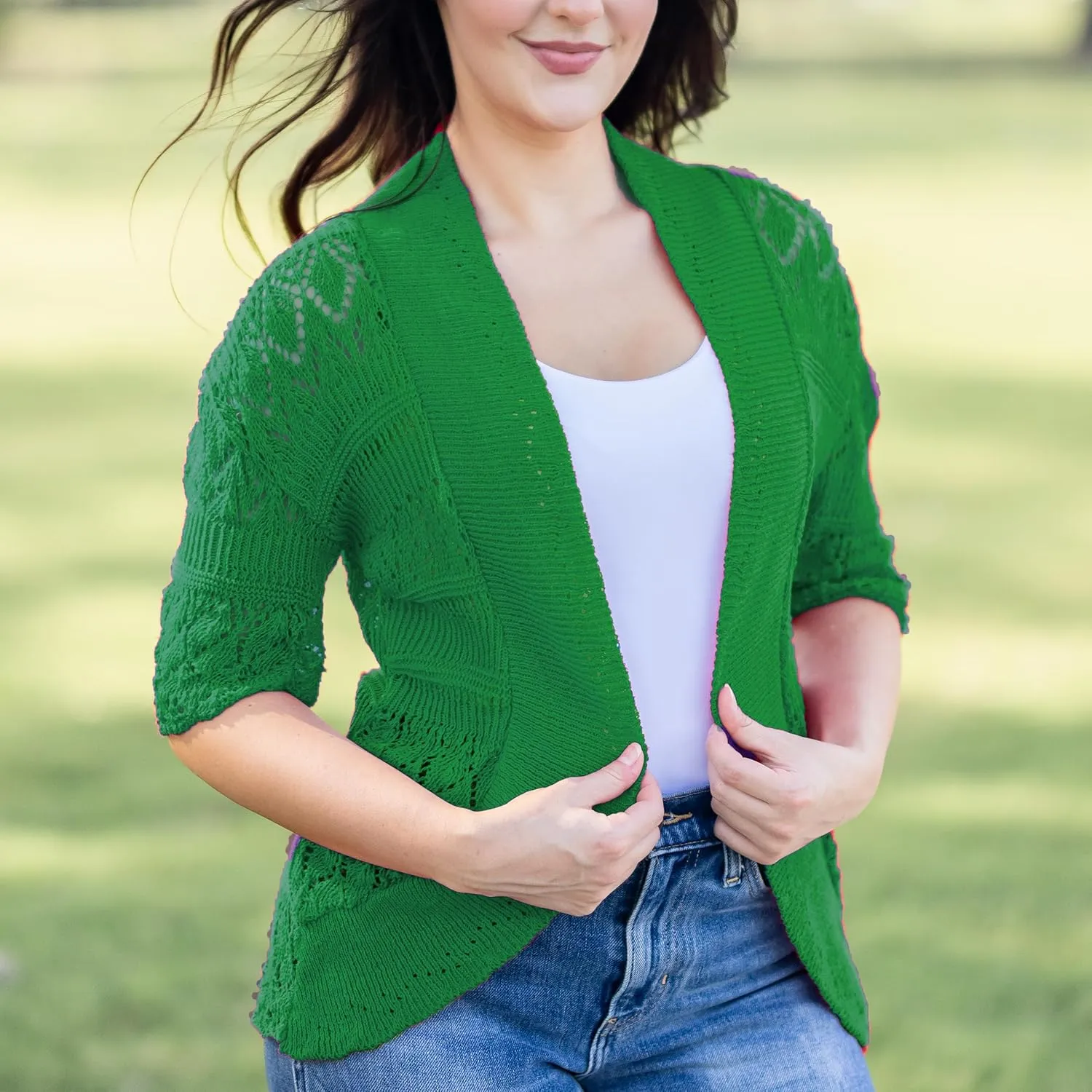 Loxdonz Women's Short Sleeve Crochet Knitted Bolero Shrug Cardigan Cropped Sweater