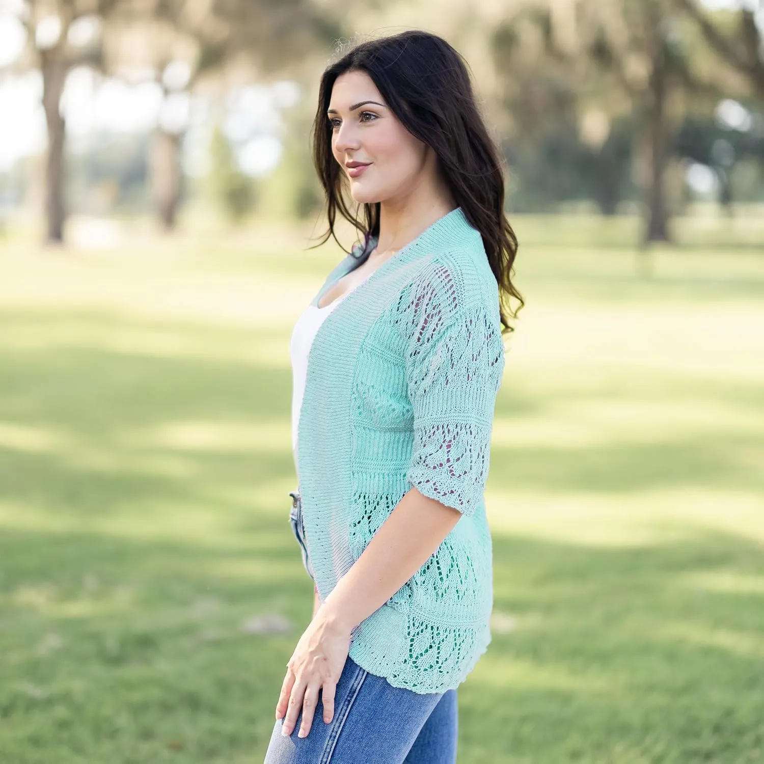Loxdonz Women's Short Sleeve Crochet Knitted Bolero Shrug Cardigan Cropped Sweater