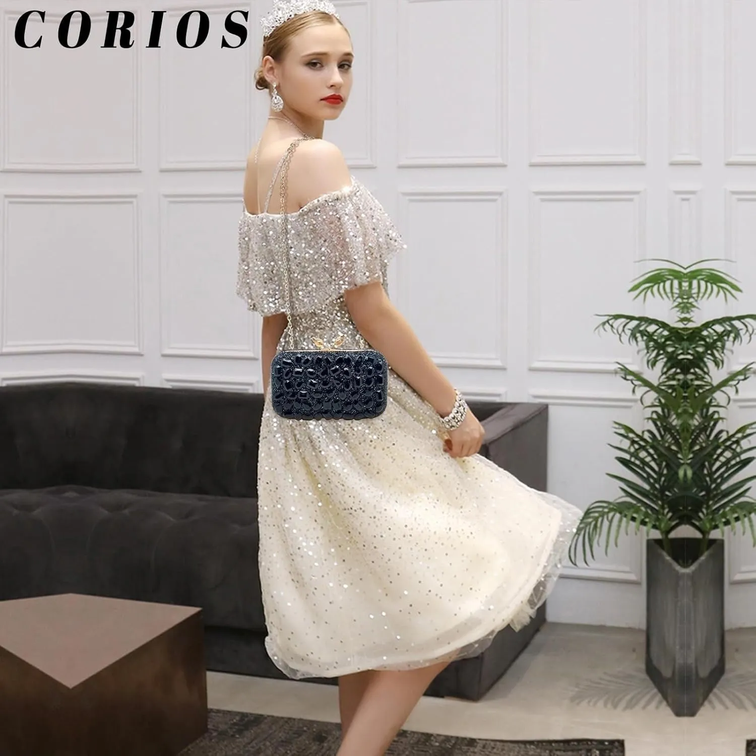 Luxury Crystal Handbag Glitter Shoulder Women Rhinestone Evening Multicolor Clutch Bridal Wedding Purse