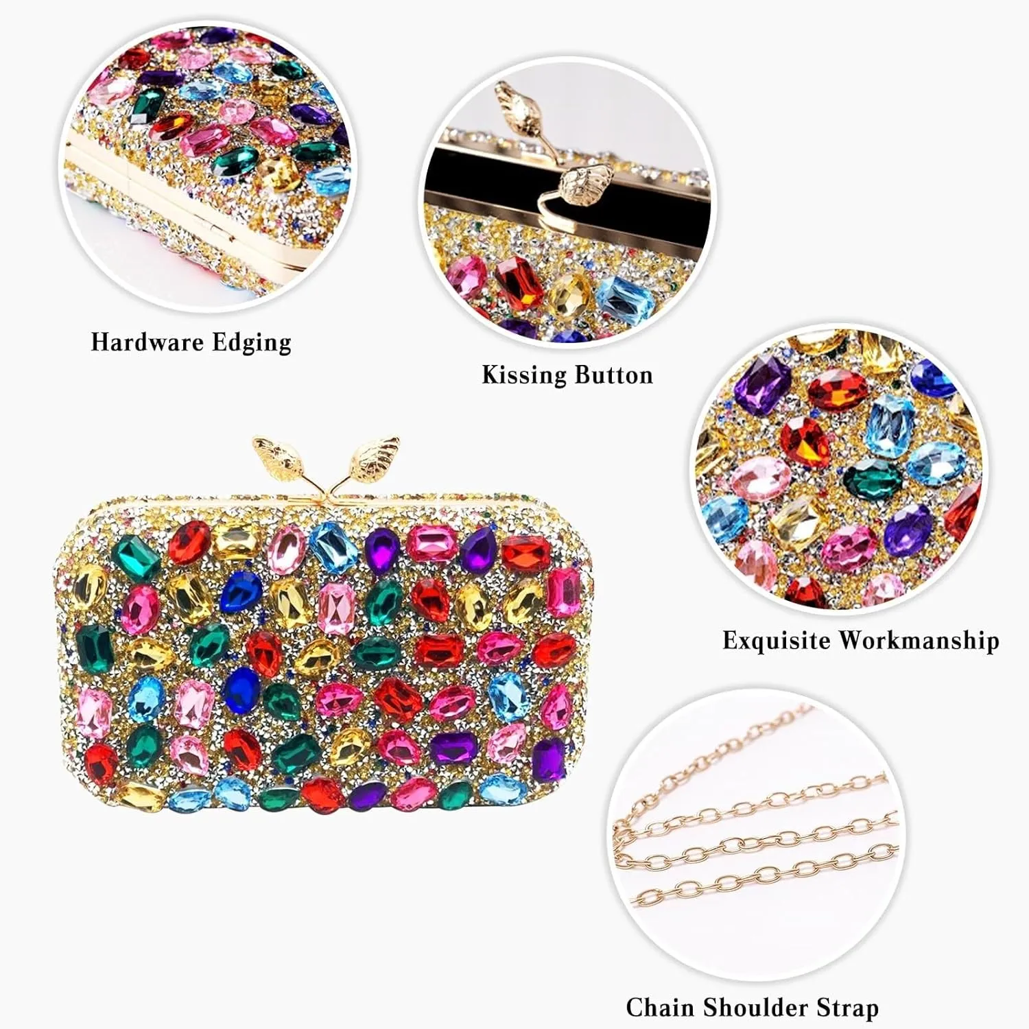 Luxury Crystal Handbag Glitter Shoulder Women Rhinestone Evening Multicolor Clutch Bridal Wedding Purse