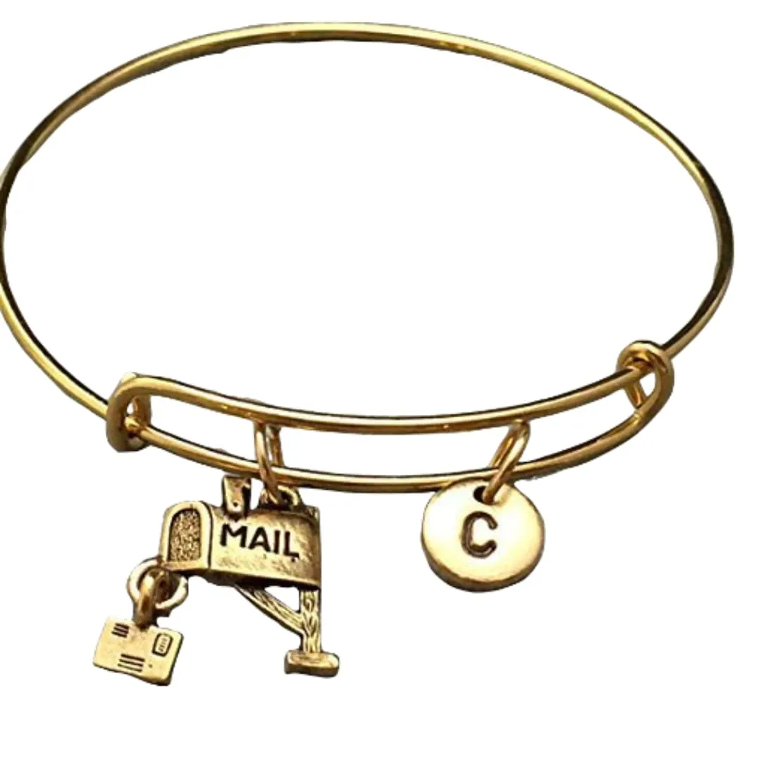 Mailbox bangle, mailbox charm bracelet, expandable bangle, charm bangle, personalized bracelet, initial bracelet, monogram