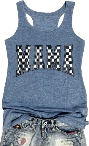 Mama Tank Tops for Women Funny Mom Racerback Tank Tops Boy Mom Outfits Tops Moms Club Graphic Camisole T Shirts Clothes