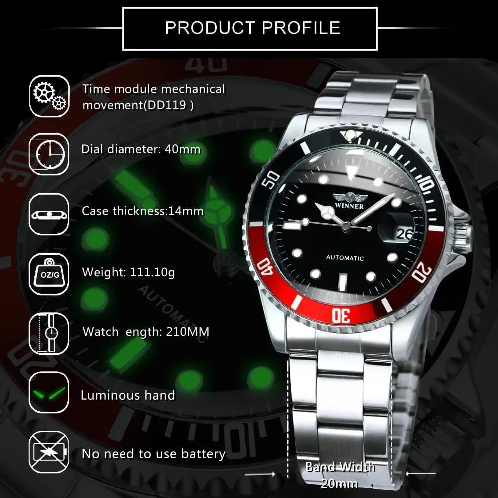 MASTOPMen Automatic Mechanical Watches Stainless Steel Waterproof Top Brand Luxury Mens Watch