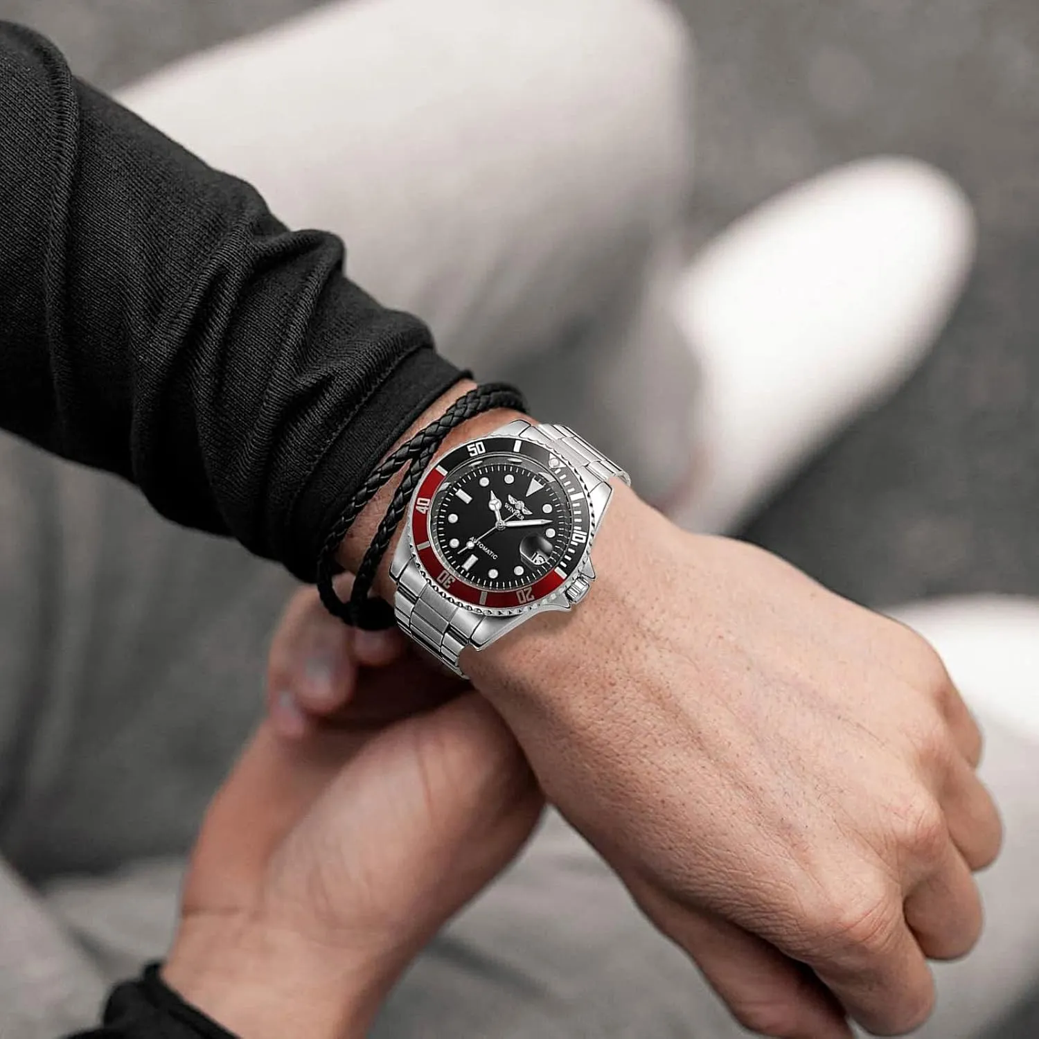 MASTOPMen Automatic Mechanical Watches Stainless Steel Waterproof Top Brand Luxury Mens Watch