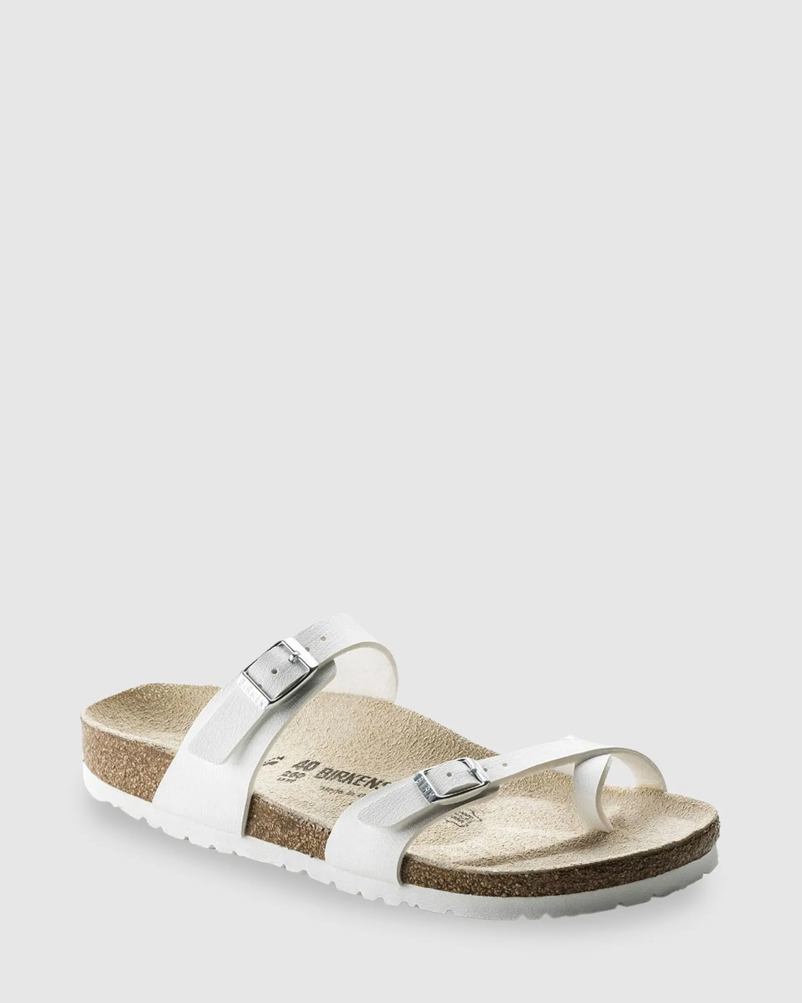 MAYARI WHITE BIRKO-FLOR NARROW SANDALS