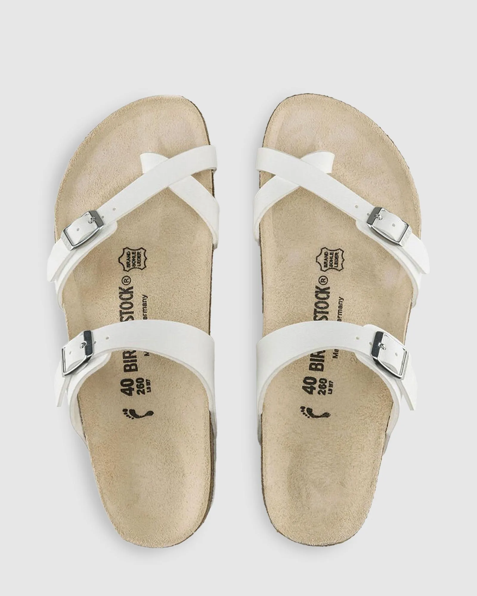 MAYARI WHITE BIRKO-FLOR NARROW SANDALS