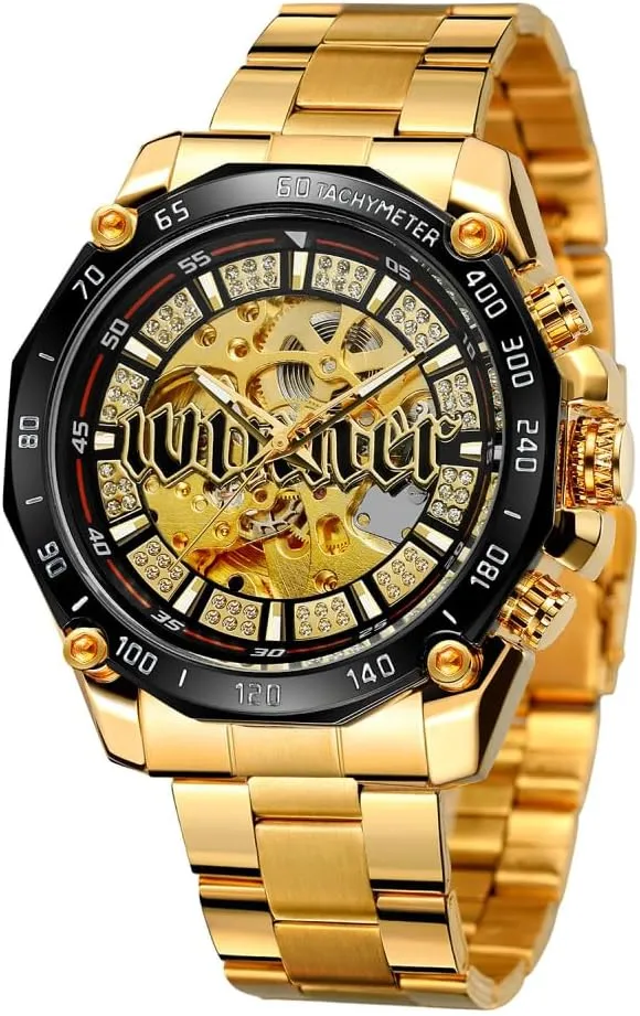 Men Steampunk Fashion Golden Watches Open Work Transparent Skeleton Automatic Watch Luxury Luminous Mechanical Wristwatch