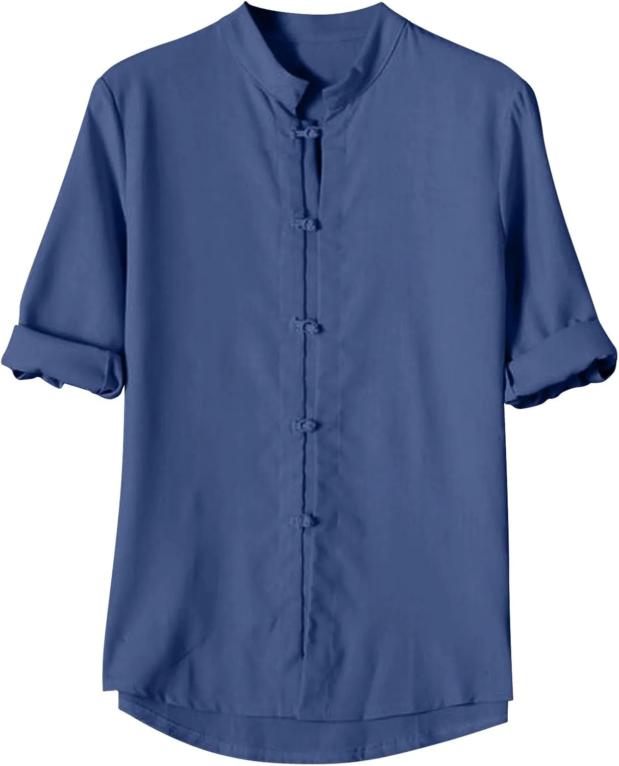 Mens 3/4 Length Sleeve Shirts Casual Button Up Summer Linen Shirt Loose Fit Solid Color Vacation Trendy Outfits