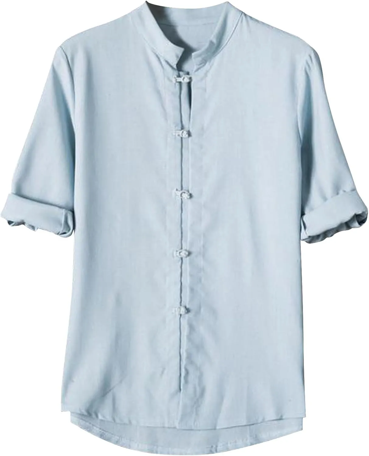 Mens 3/4 Length Sleeve Shirts Casual Button Up Summer Linen Shirt Loose Fit Solid Color Vacation Trendy Outfits