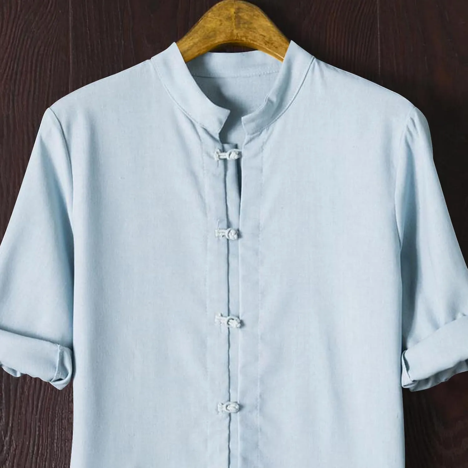 Mens 3/4 Length Sleeve Shirts Casual Button Up Summer Linen Shirt Loose Fit Solid Color Vacation Trendy Outfits